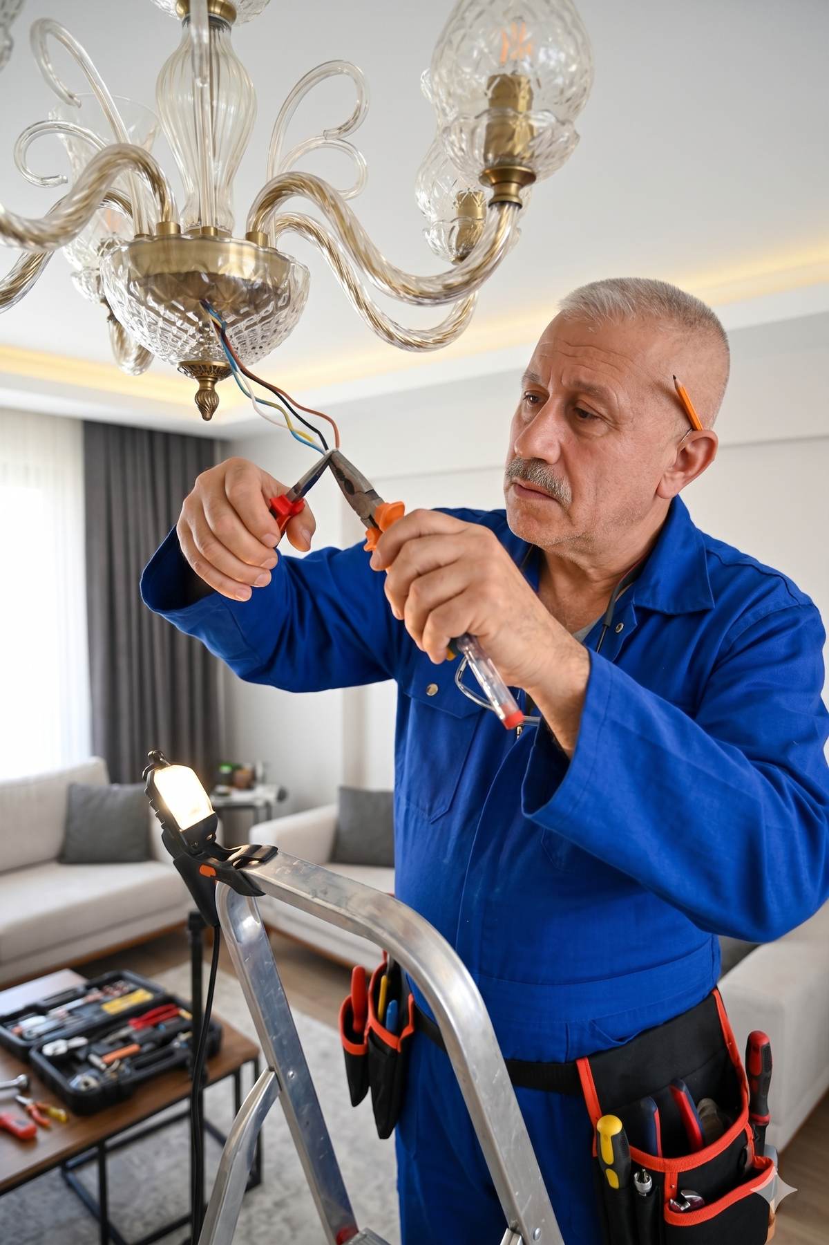 Avize ve aydınlatma montajı - elektrikçi kristal avize bağlantısı yapıyor